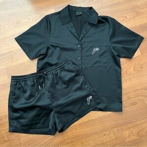 Kith Black Satin Script Shirt and Shorts Set